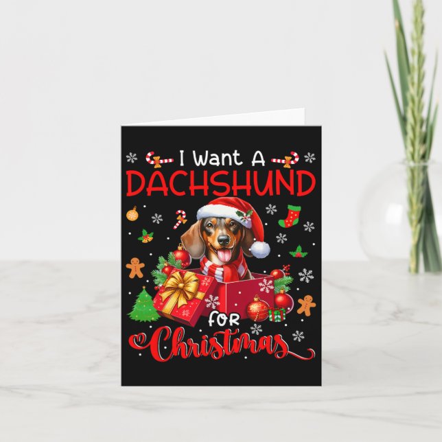 I Want A Dachshund For Christmas Owner Santa Dog I Card (Front)