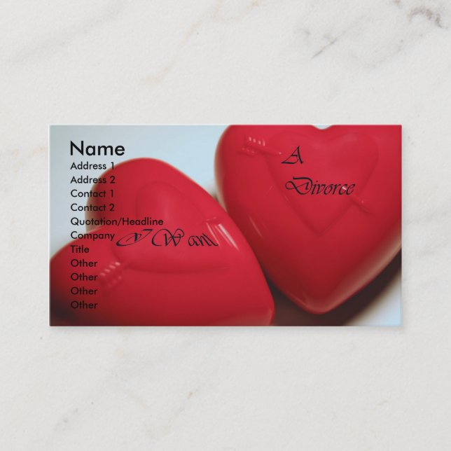 I Want A Divorce Hearts Business Card (Front)