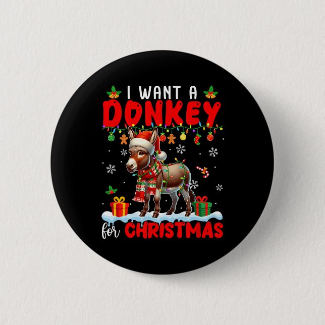I Want A Donkey For Christmas Santa Donkey Farmer  Button (Front)