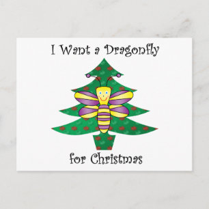 I want a dragonfly for christmas holiday postcard