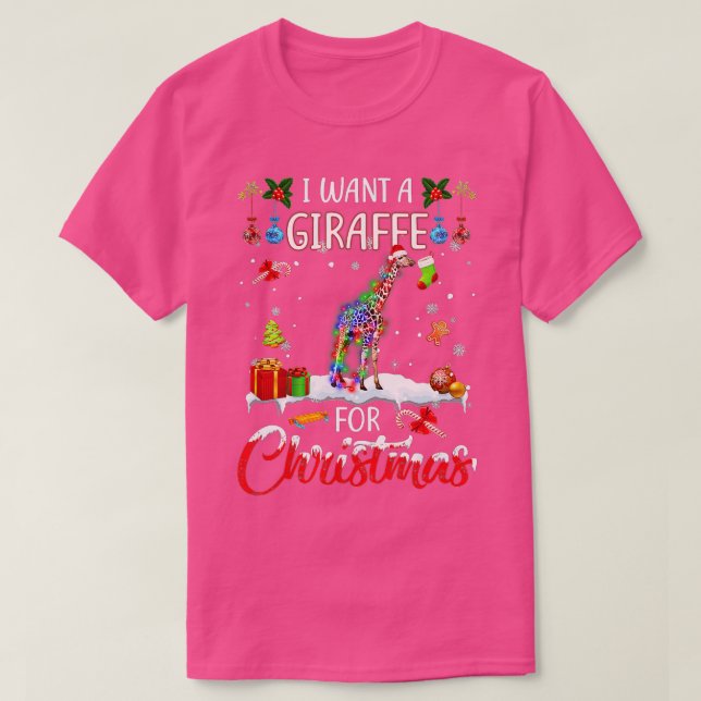 I Want A Giraffe For Christmas Xmas Lights Santa G T-Shirt (Design Front)