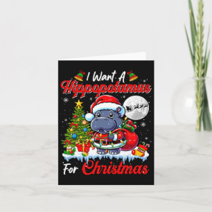 I Want A Hippo For Christmas Cute Santa Sungles  Card