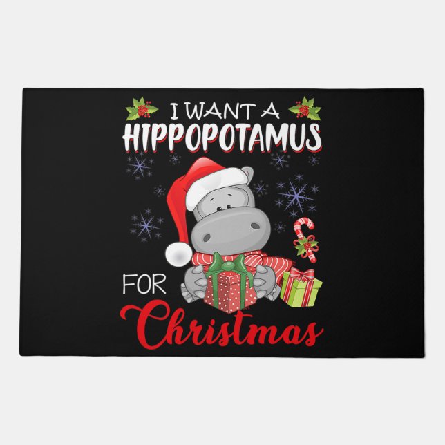 i want a hippopotamus  christmas, xmas hippo  doormat (Front)