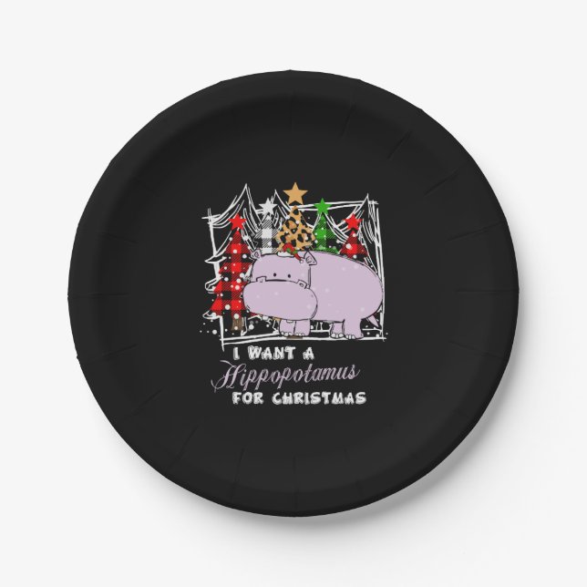 I Want A Hippopotamus For Christmas Funny Paper Plates (Front)