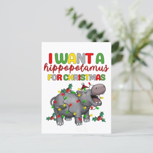 I Want A Hippopotamus For Christmas Funny Retro Postcard