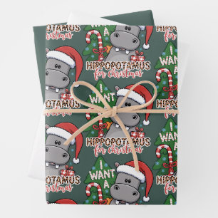 I Want a Hippopotamus for Christmas Hippo Family Wrapping Paper Sheets