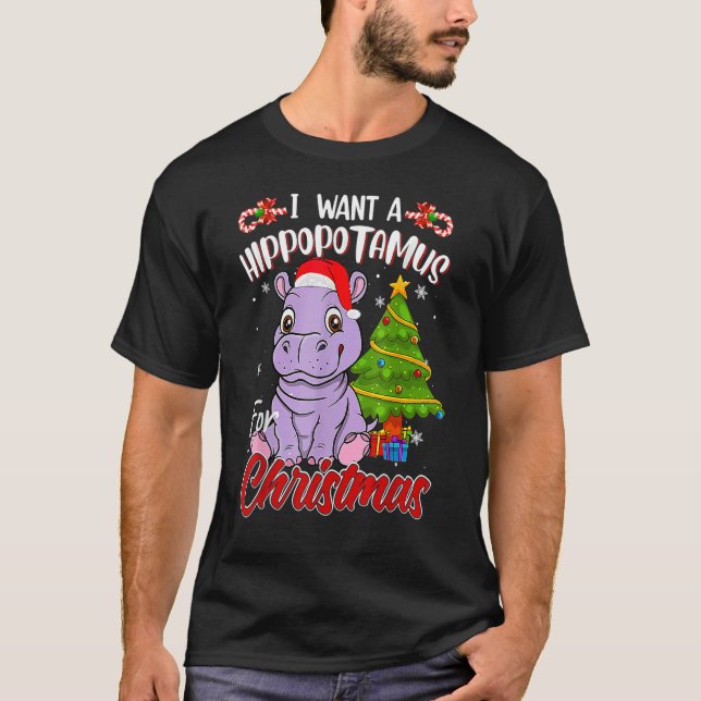 I Want A Hippopotamus For Christmas Hippo Pajamas  T-Shirt (Front)
