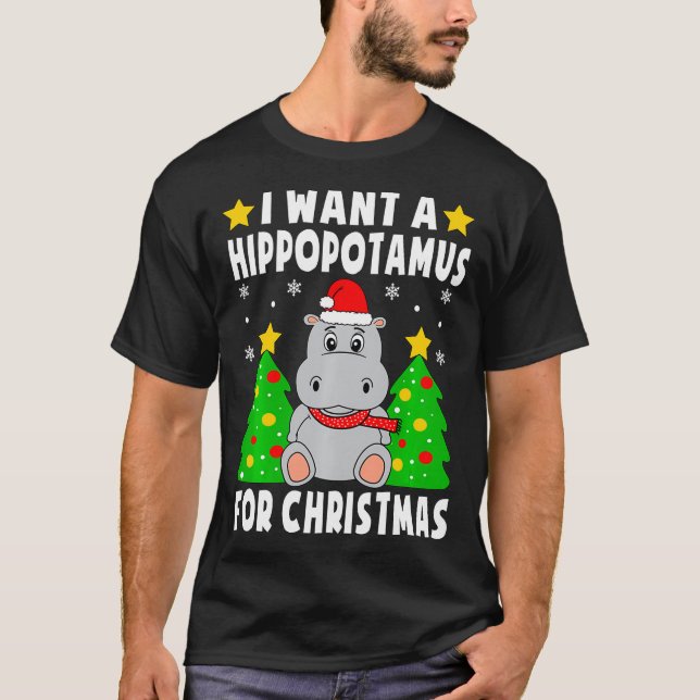 I Want A Hippopotamus For Christmas Hippo Pajamas  T-Shirt (Front)