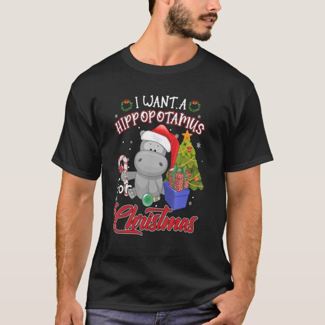 I Want A Hippopotamus For Christmas Hippo Pajamas  T-Shirt (Front)
