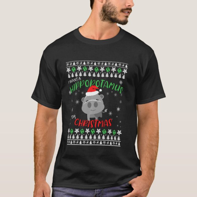 I Want A Hippopotamus For Christmas Hippo Pajamas T-Shirt (Front)