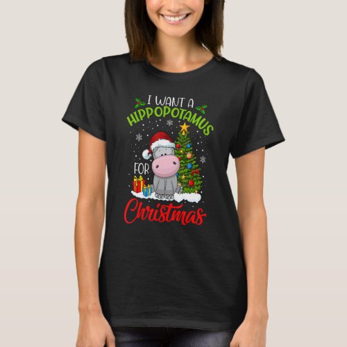 I Want A Hippopotamus For Christmas Kid Xmas Hippo T_Shirt