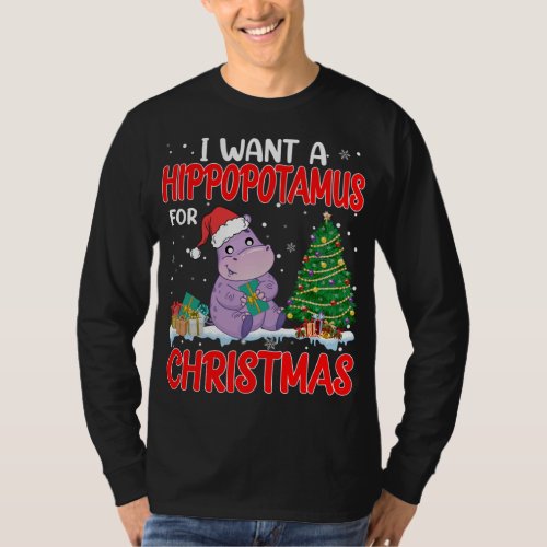 I Want A Hippopotamus For Christmas Lights Hippo X T_Shirt
