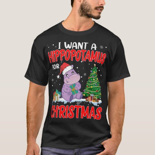 I Want A Hippopotamus For Christmas Lights Hippo X T_Shirt