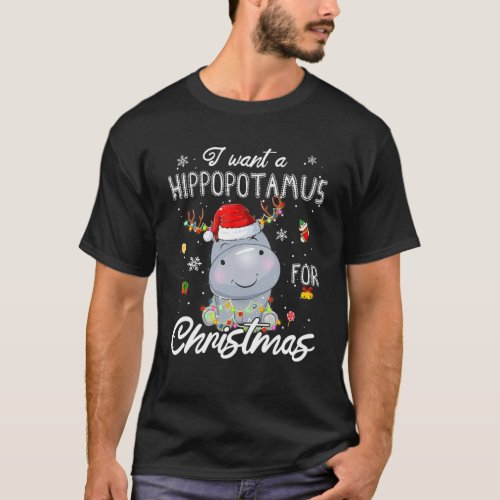 I Want A Hippopotamus For Christmas Lights Hippo X T_Shirt