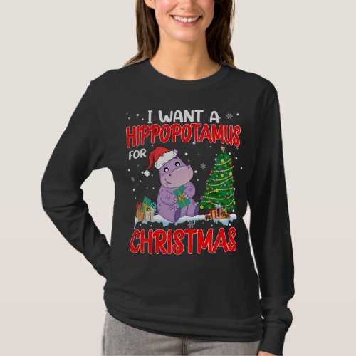 I Want A Hippopotamus For Christmas Lights Hippo X T_Shirt