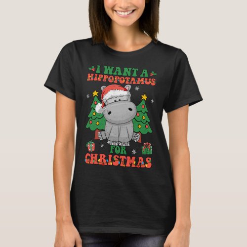 I Want A Hippopotamus For Christmas Lights Santa H T_Shirt