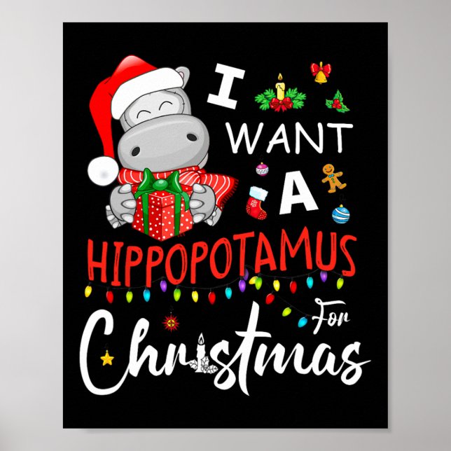 I Want A Hippopotamus For Christmas Pajamas Santa  Poster (Front)