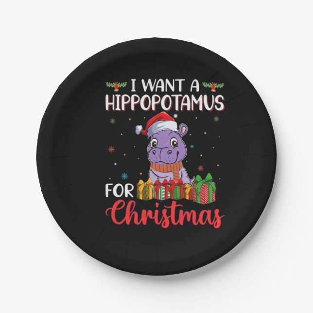 I want a hippopotamus for christmas paper plates (Front)