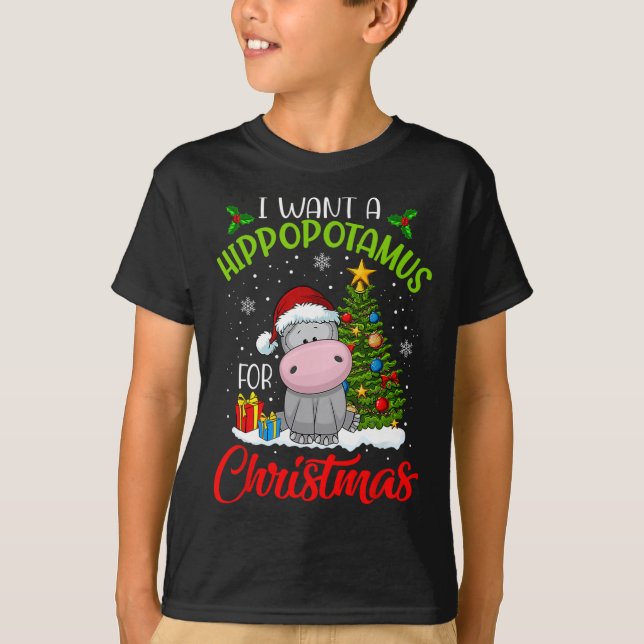 I Want A Hippopotamus For Christmas Santa Hippo Pa T-Shirt (Front)