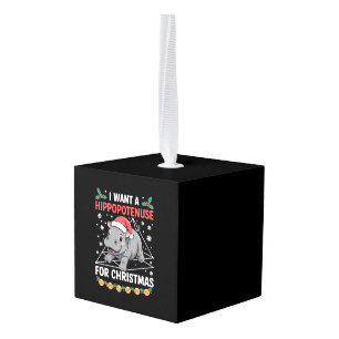 I Want A Hippopotenuse For Christmas Math Teacher Cube Ornament