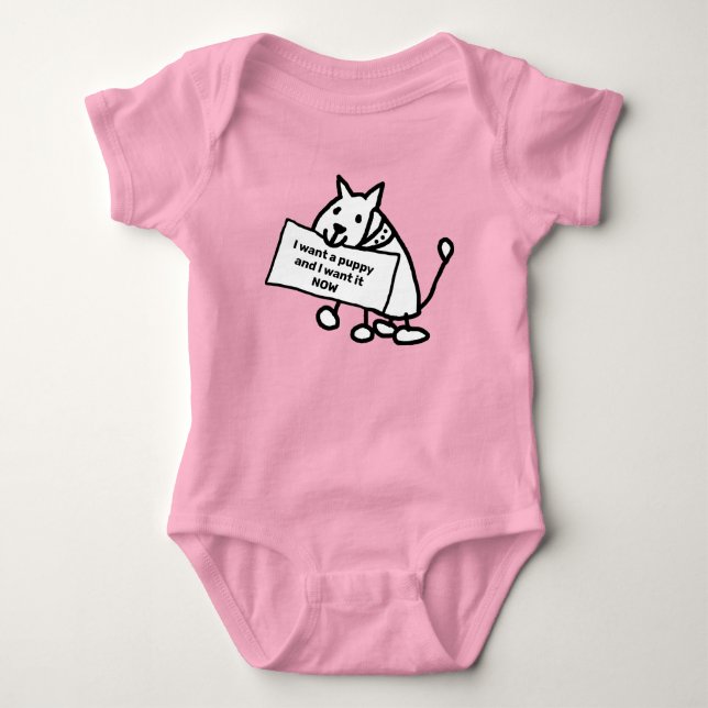 I Want a Puppy Now Cute Cartoon Dog Baby Bodysuit (Front)