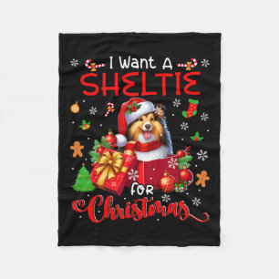 I Want A Sheltie For Christmas Owner Santa Dog In Fleece Blanket