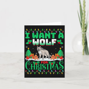 I Want A Wolf For Christmas Xmas Tree Lights Snow  Card