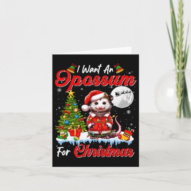 I Want An Opossum For Christmas Cute Santa Sungles Card (Front)