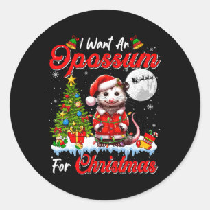 I Want An Opossum For Christmas Cute Santa Sungles Classic Round Sticker