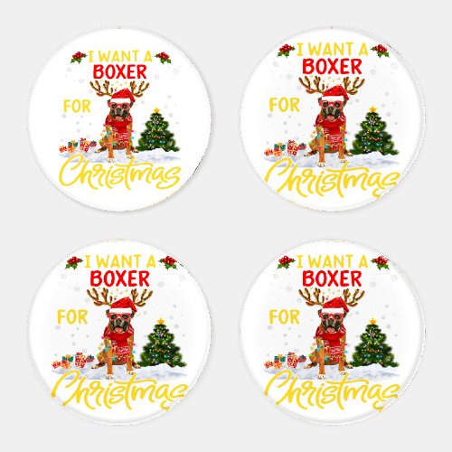 I Want Boxer Dog Christmas Santa Hat Reindeer Coaster Set