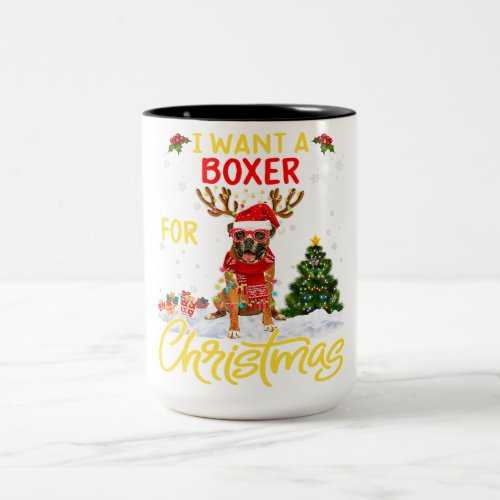 I Want Boxer Dog Christmas Santa Hat Reindeer Two_Tone Coffee Mug