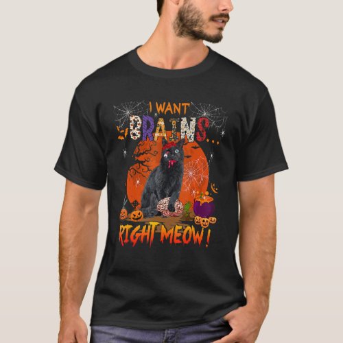 I Want Brains Meow Right Now  Pumpkin Zombies Cat T_Shirt
