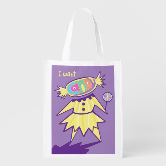 I Want Candy Sweet Tooth Reusable Grocery Bag (Front)