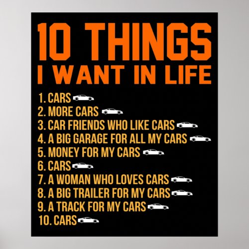 I Want Cars In Life Mechanic Auto Mechanics Work Poster