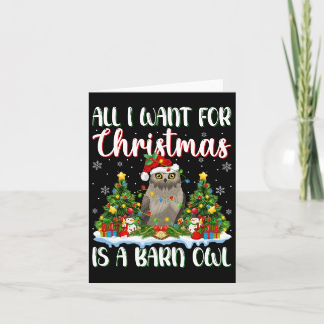 I Want For Christmas Is A Barn Owl Bird Xmas Tree  Card (Front)