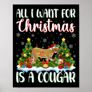 I Want For Christmas Is A Cougar Xmas Tree Lights  Poster
