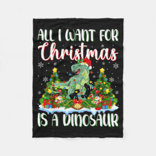 I Want For Christmas Is A Dinosaur Xmas Tree Light Fleece Blanket
