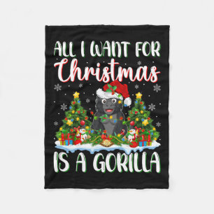 I Want For Christmas Is A Gorilla Xmas Tree Lights Fleece Blanket