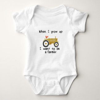 I want to be a farmer, yellow tractor & rooster baby bodysuit