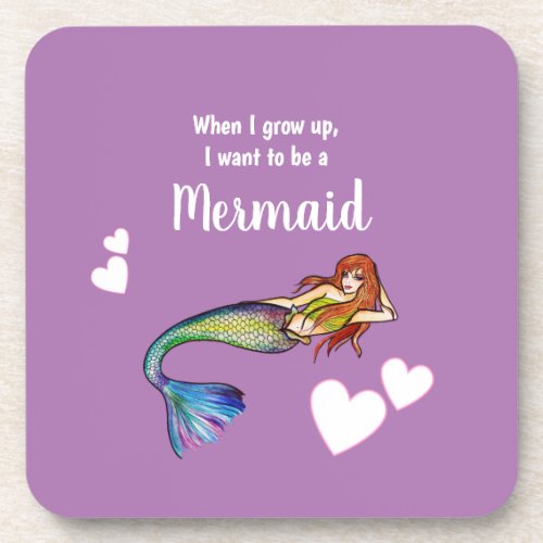 I want to be a lovely Rainbow Mermaid Illustration Beverage Coaster