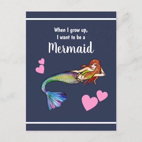 I want to be a lovely Rainbow Mermaid Illustration Postcard