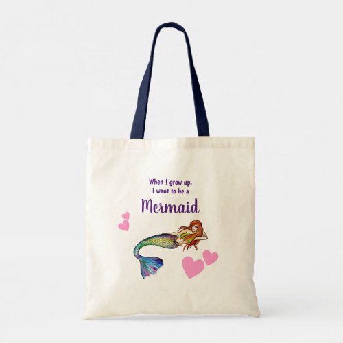 I want to be a lovely Rainbow Mermaid Illustration Tote Bag