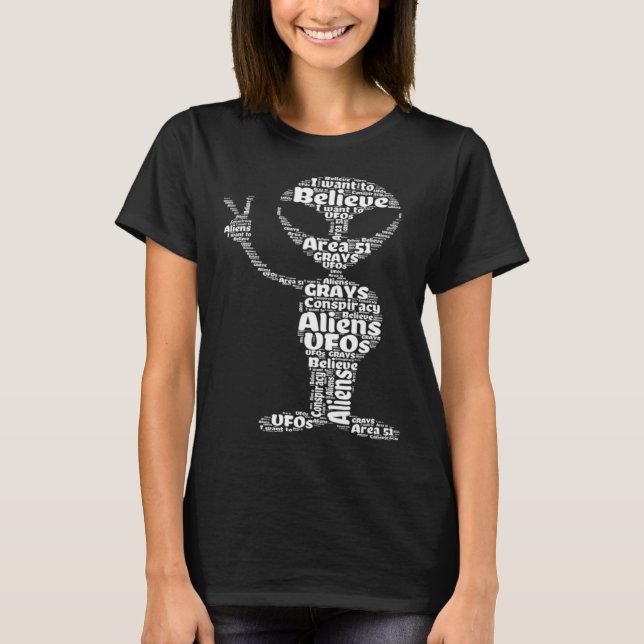 I Want To Believe  Alien Peace Sign Wordcloud Area T-Shirt (Front)