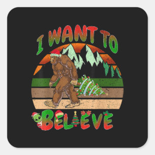 I Want To Believe Bigfoot Tree Aliens Square Sticker