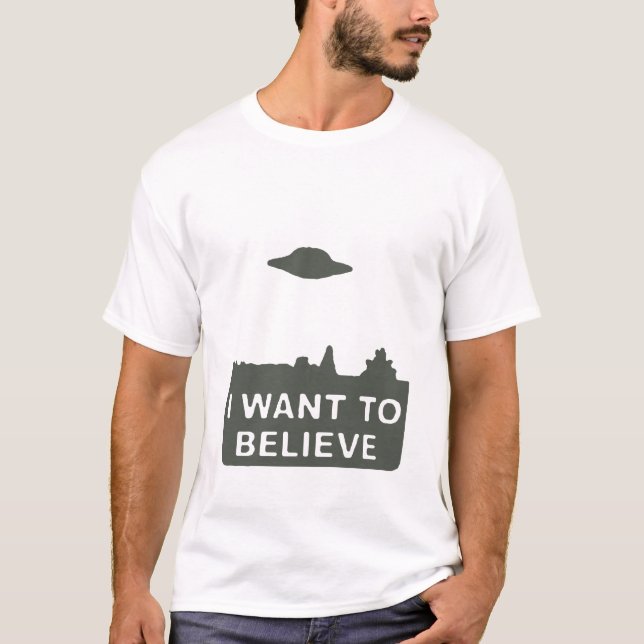 I WANT TO BELIEVE Muted Green T-Shirt (Front)