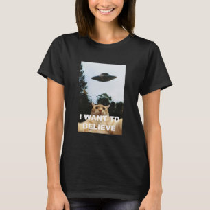 I Want to Believe UFO Funny Cat Selfie T-Shirt