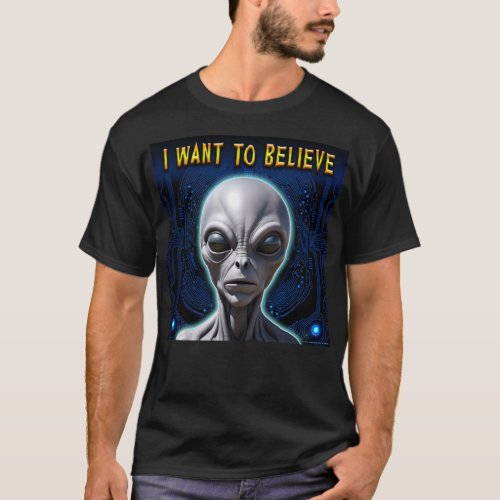 I WANT TO BELIEVE Zeta Reticula Gray Alien Tech T_Shirt
