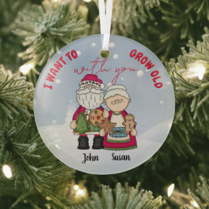 I Want To Grow Old With You Christmas Personalize  Glass Ornament