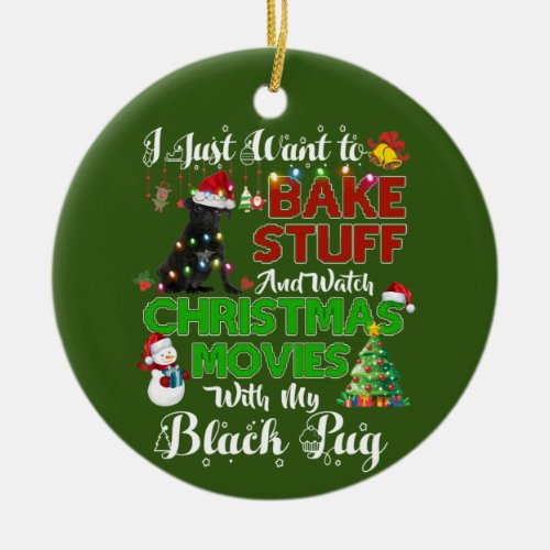 I want to watch christmas movies with black pug ceramic ornament