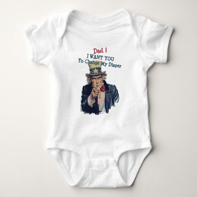 I Want You | Cute Funny Uncle Sam Recruiting Dad Baby Bodysuit (Front)